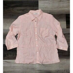 Richard Malcolm 100% Irish Linen Sz Medium Pink Classic Button Up 3/4 Sleeve